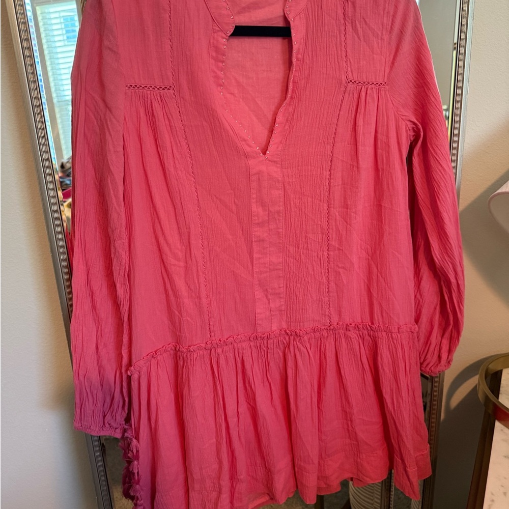 Pomander Place Pink Smocked Tunic with Ruffled Details